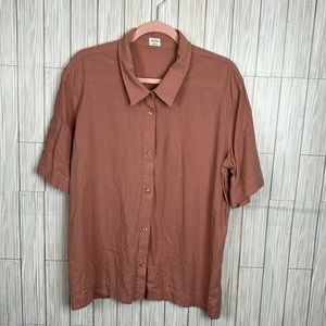 Aritizia Wilfred Free Women’s Boyfriend Linen Shortsleeve Shirt Dusty Rose Med‎